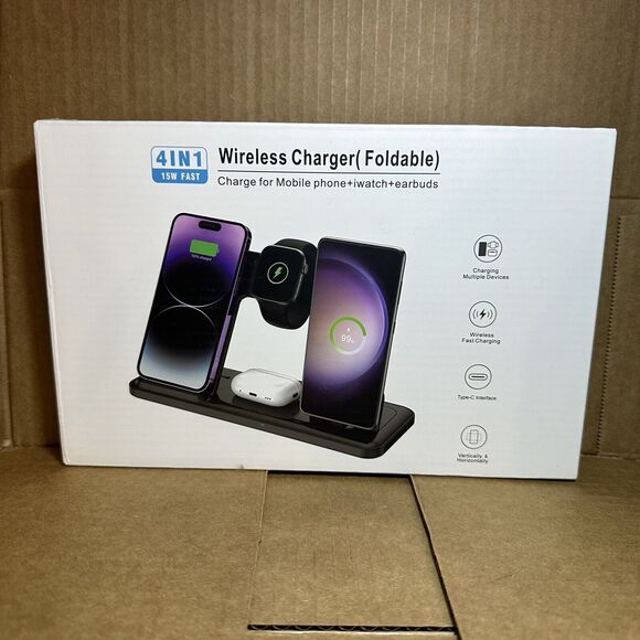 4 in 1 Wireless Charger, 15W Fast Charging Station Dock W/USB C Port. - Picture 3 of 3